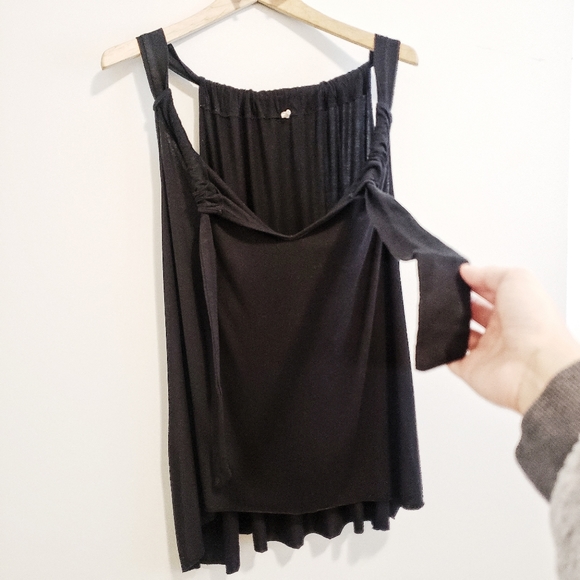 Black Dress with Front Tie Sleeveless Wide Strap Long Top - Picture 3 of 11